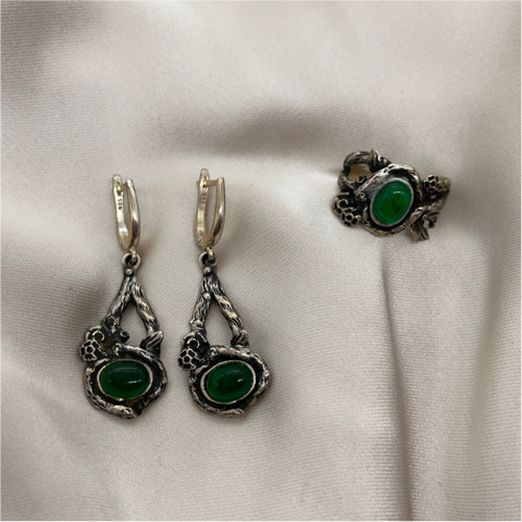 Sterling Silver set with green stone