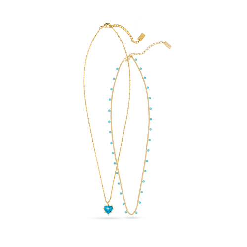 Heart-Shaped Turquoise Necklace with Zircon Gemstones