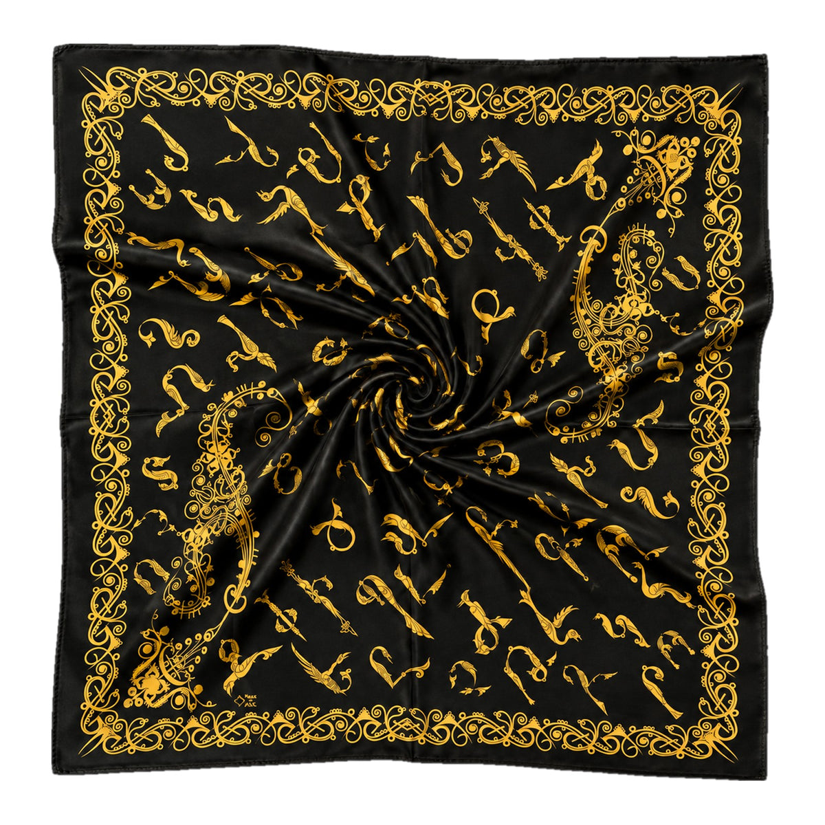 Black and Gold Alphabet scarf by Taraz Art