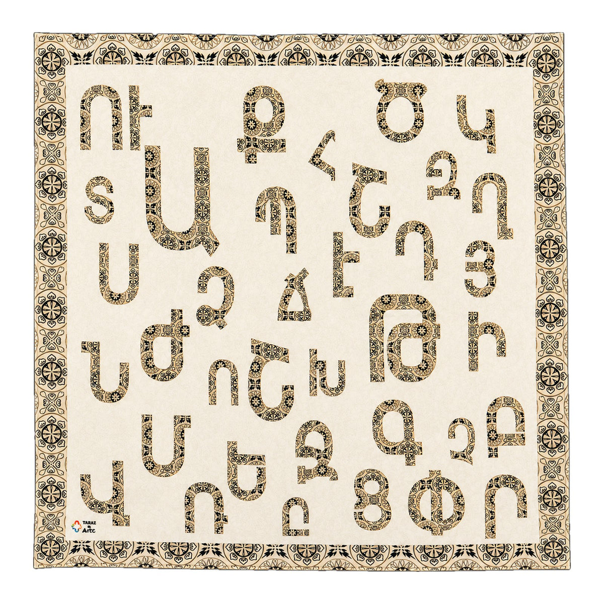 Ivory Alphabet scarf by Taraz Art