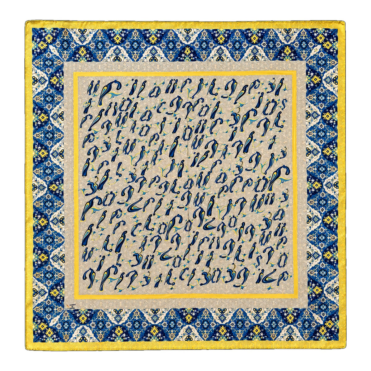 Blue and Gold Script scarf by Taraz Art
