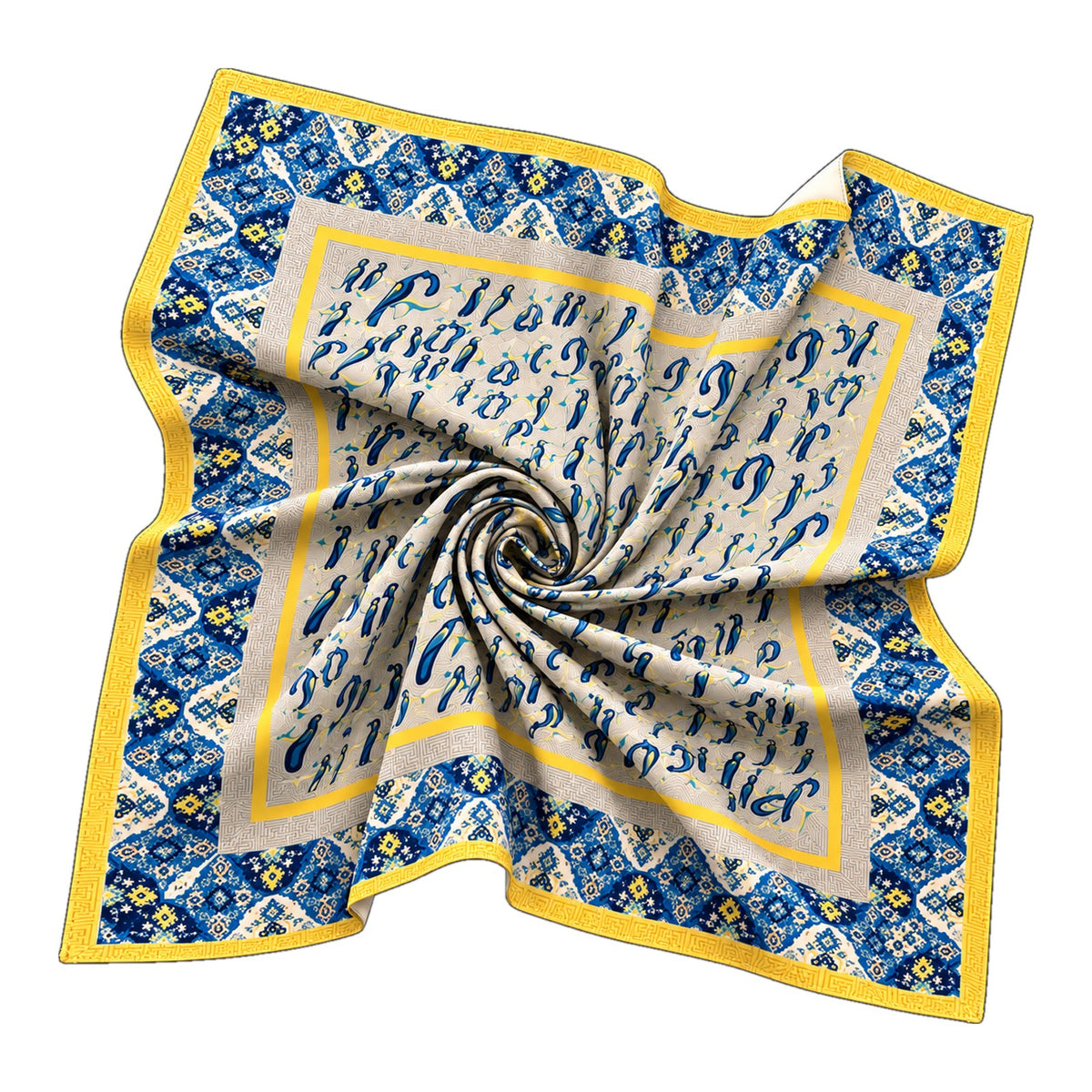 Blue and Gold Script scarf by Taraz Art