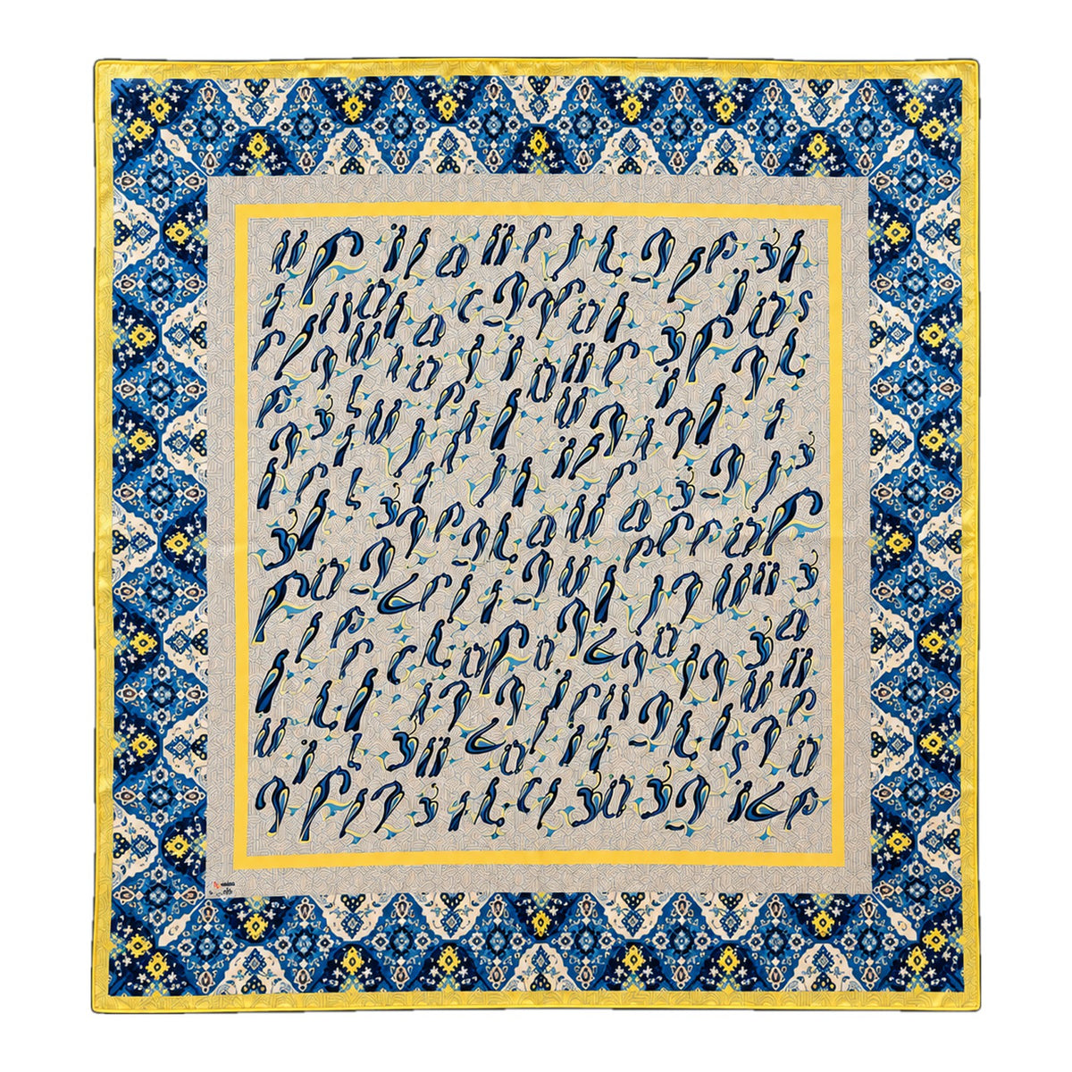 Blue and Gold Script scarf by Taraz Art