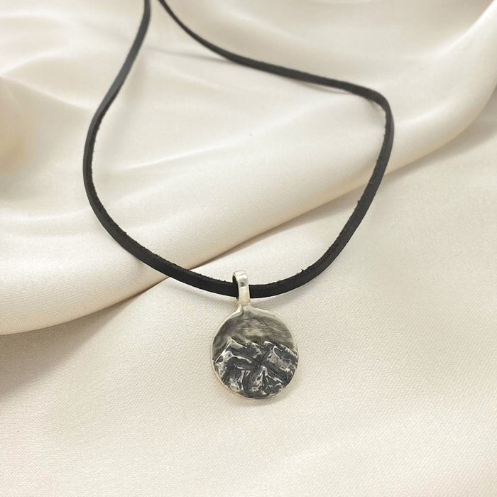Sterling Silver pendant MOUNTAINS with leather necklace