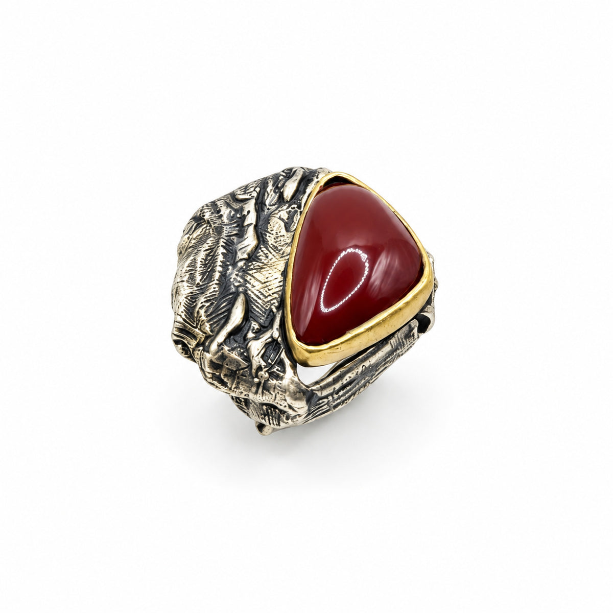 Sterling Silver Ring with Red Stone and Gold