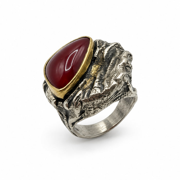 Sterling Silver Ring with Red Stone and Gold