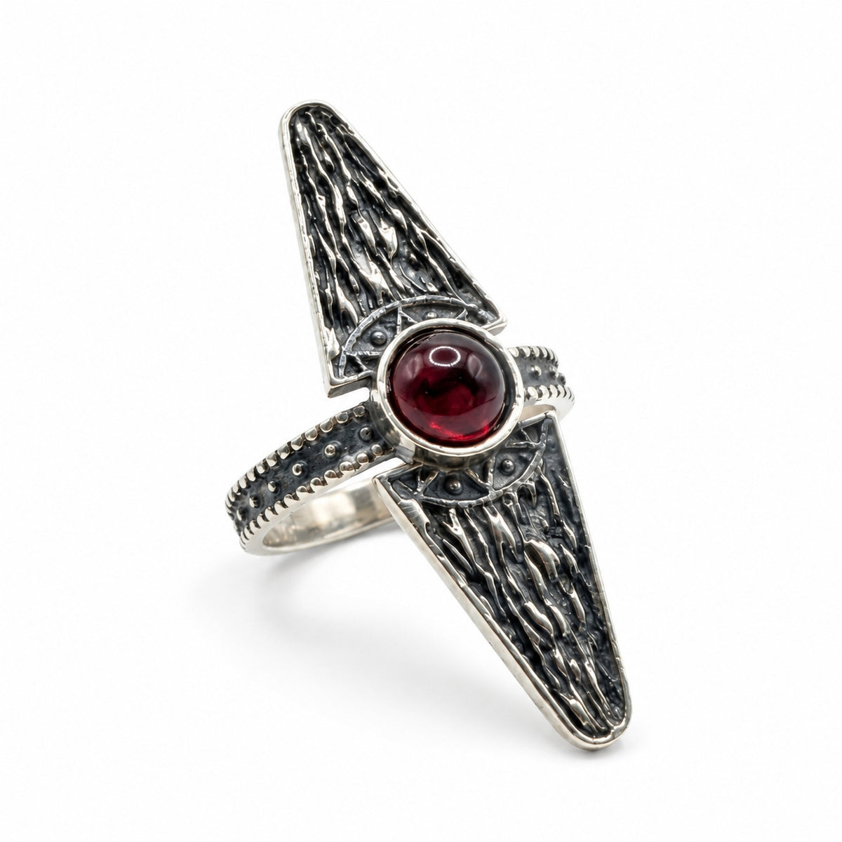 Sterling Silver Ring The Spindle with Red Stone