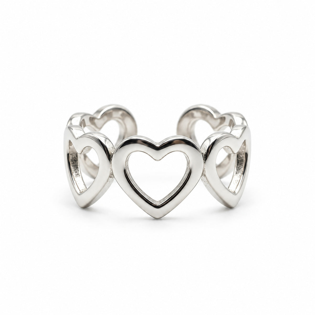 Sterling Silver Ring Open Hearts