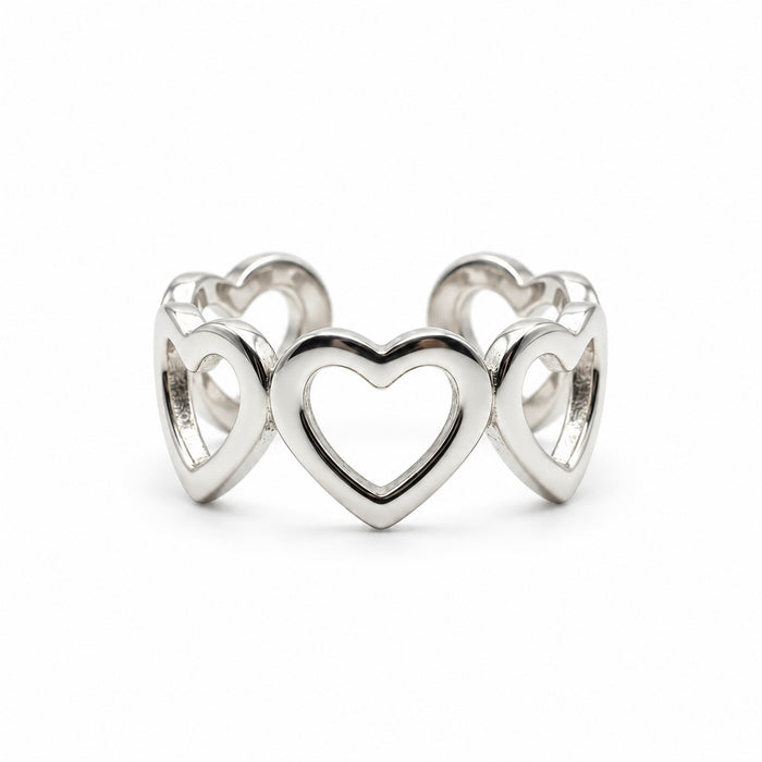 Sterling Silver Ring Open Hearts