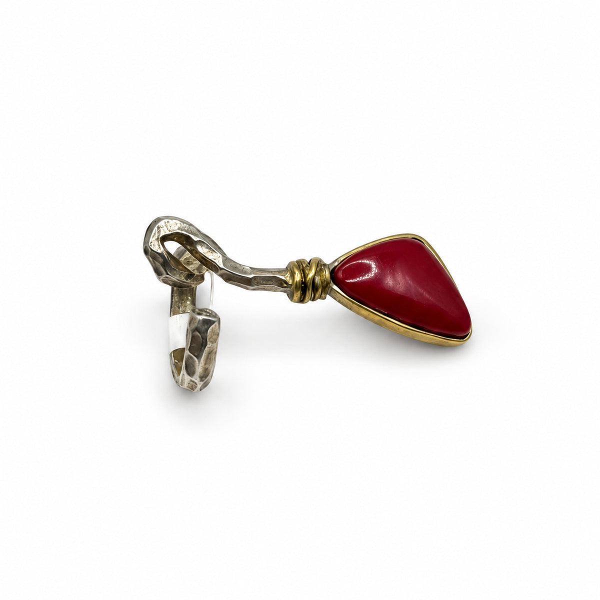 Sterling Silver Ring Red Drop