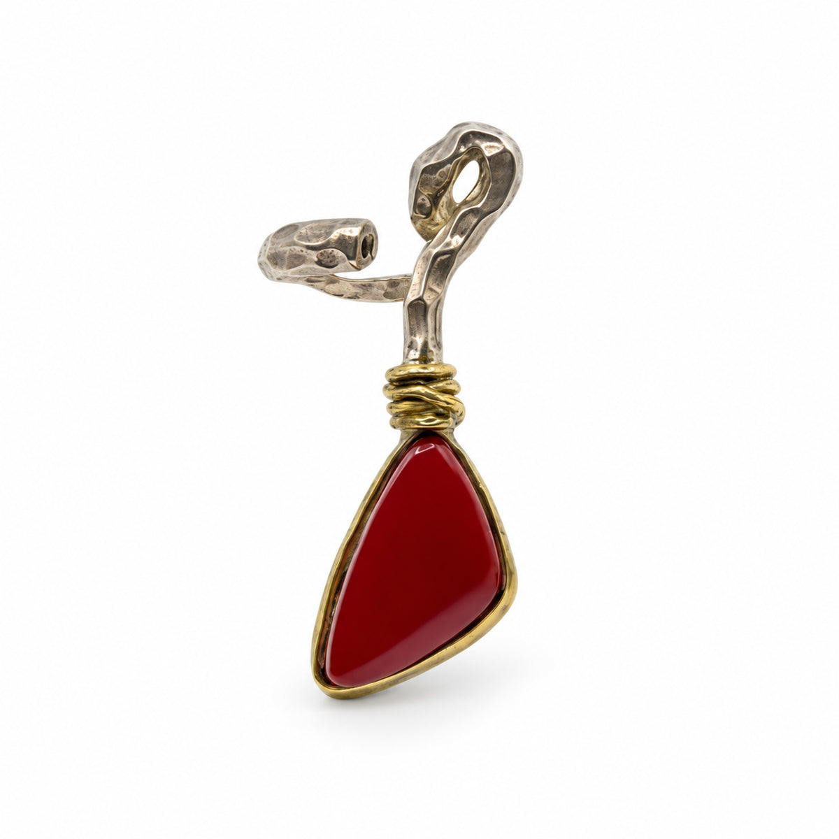 Sterling Silver Ring Red Drop