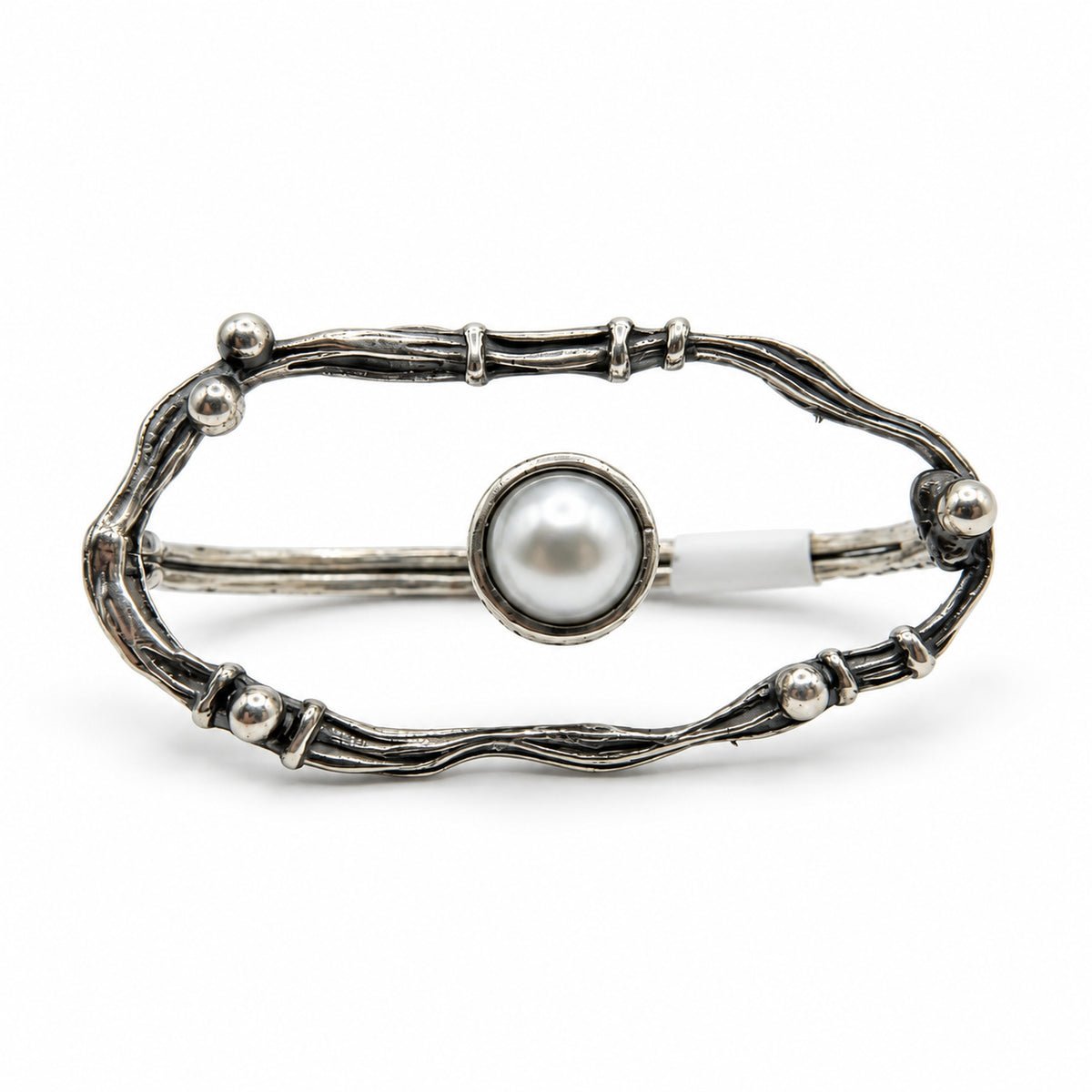 Sterling Silver Ring Pearl Bar Double-Finger