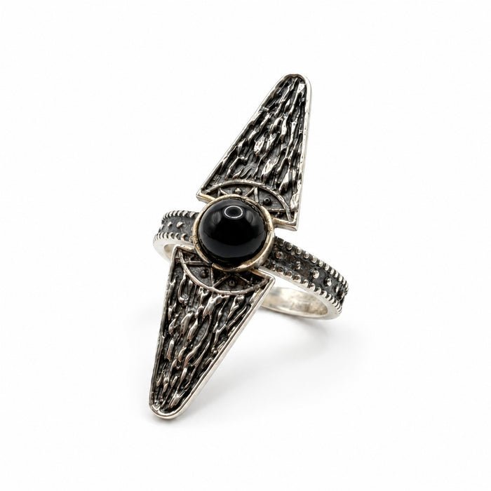 Sterling Silver Ring The Spindle with Black Stone
