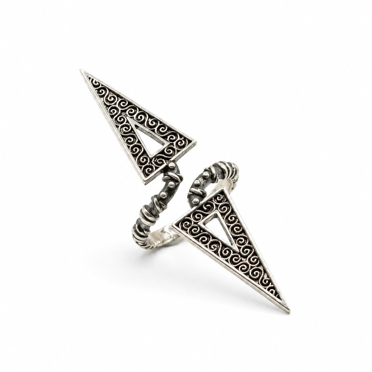 Sterling Silver Ring Open Triangles