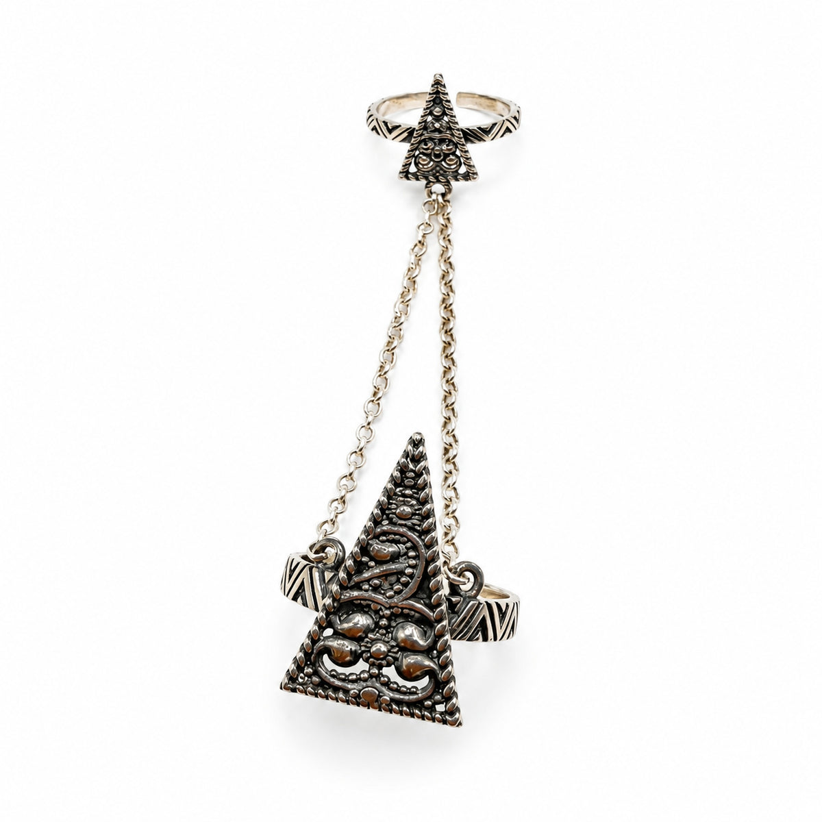 Sterling Silver Ring Chain Triangle and Star