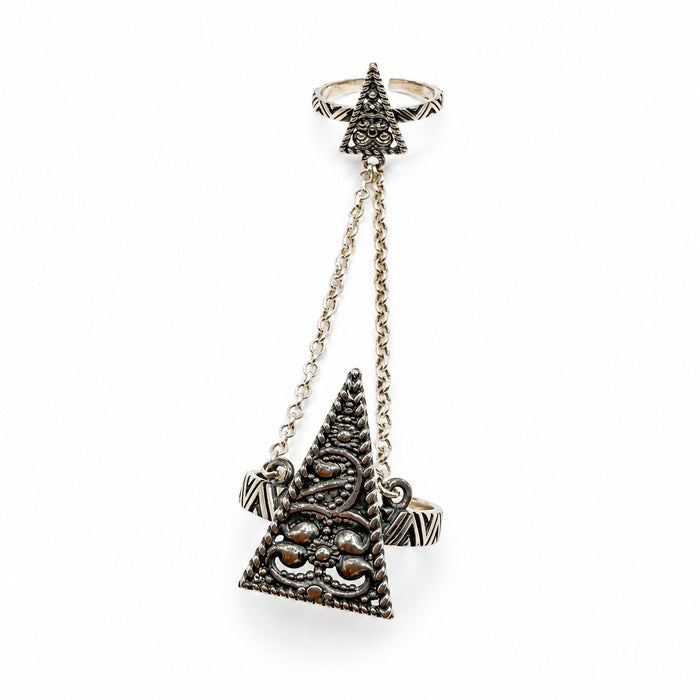 Sterling Silver Ring Chain Triangle and Star