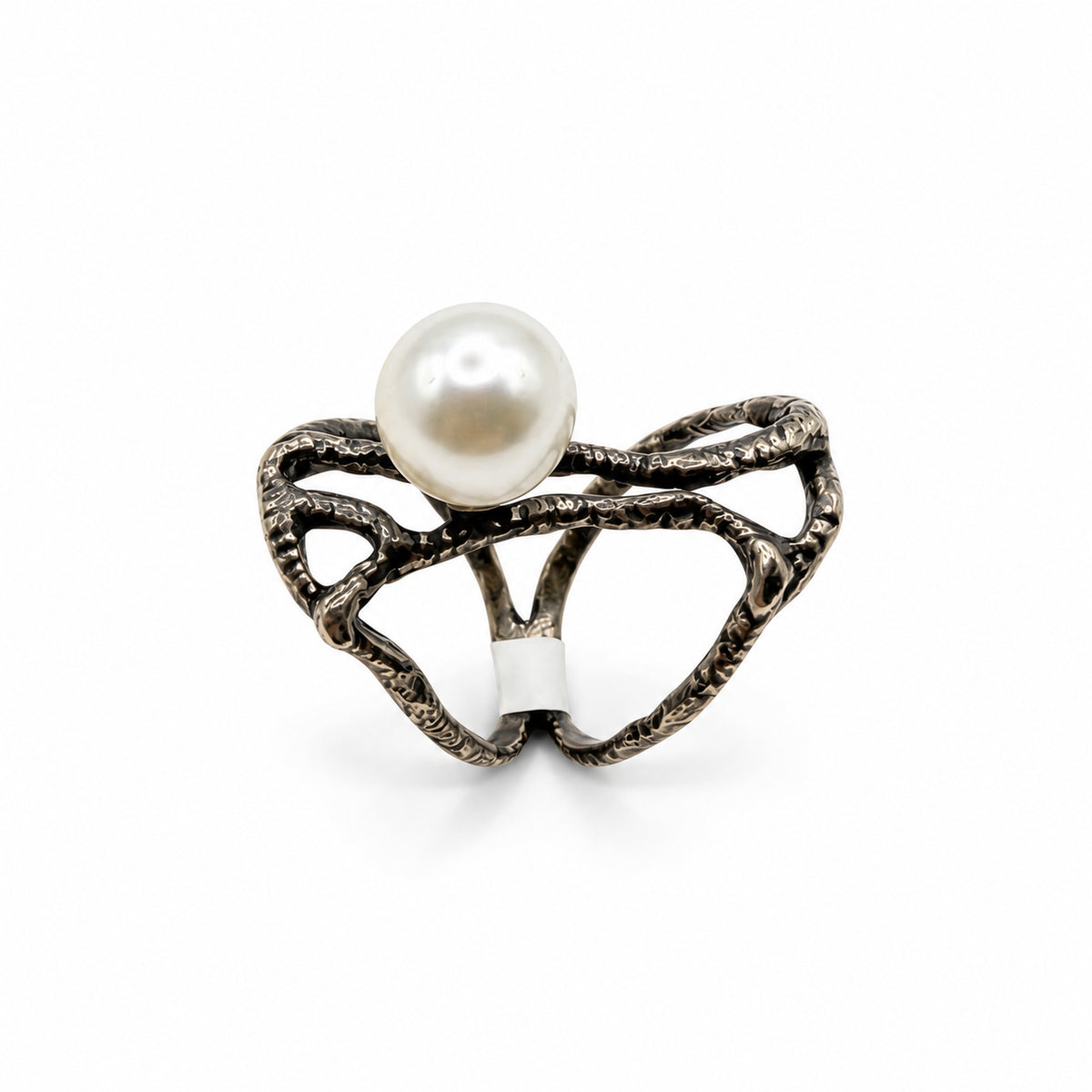 Sterling Silver Ring Pearl Black Web
