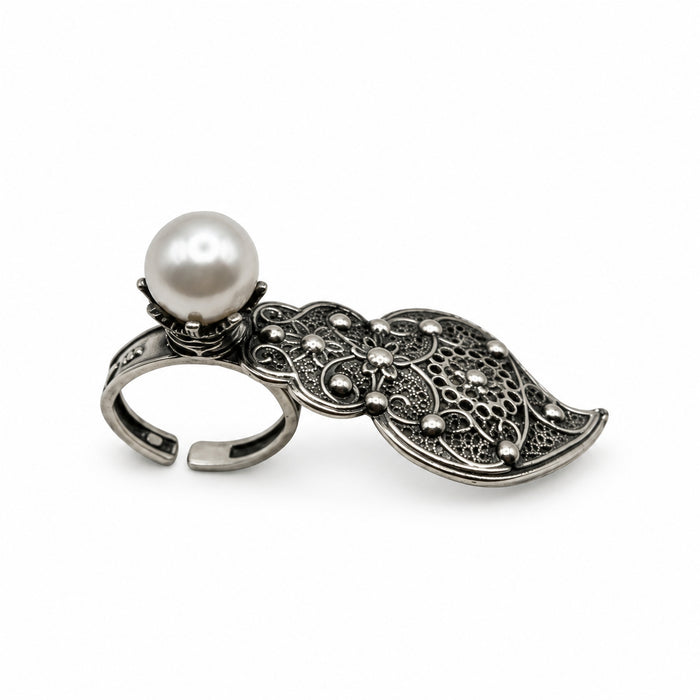 Sterling Silver Ring Pearl Paisley