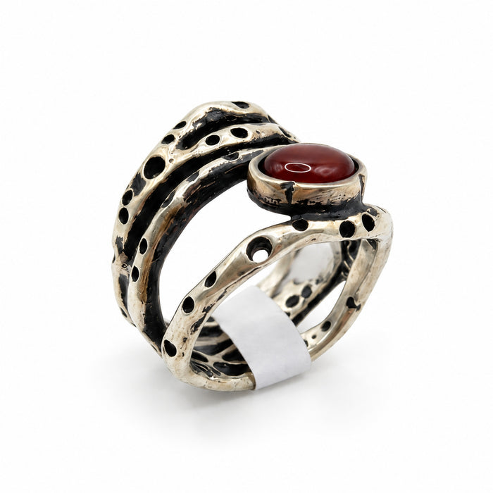 Sterling Silver Layered Ring with Red Stone