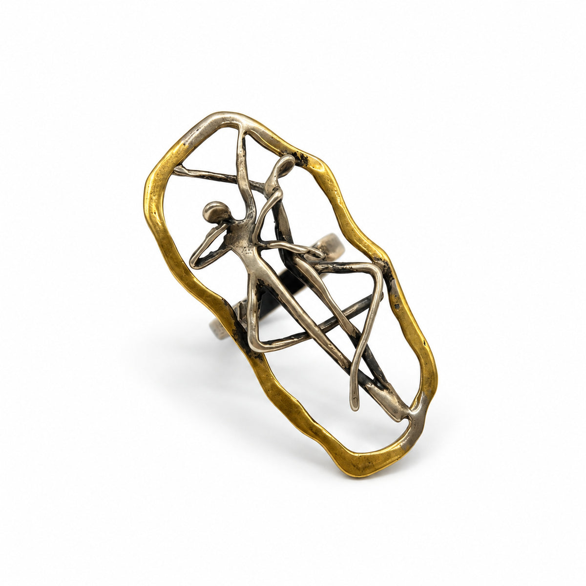 Sterling Silver Ring Gold Frame Figure