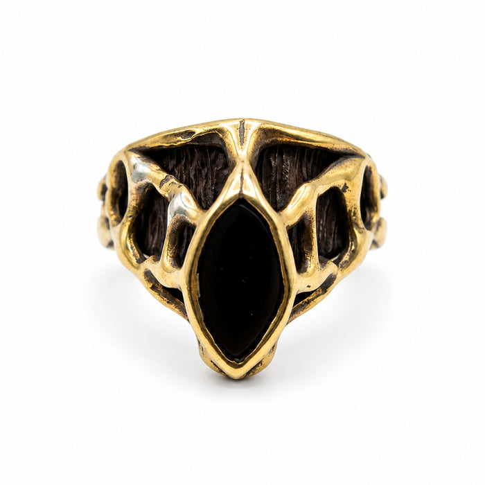 Sterling Silver Ring Gold and Black Marquise