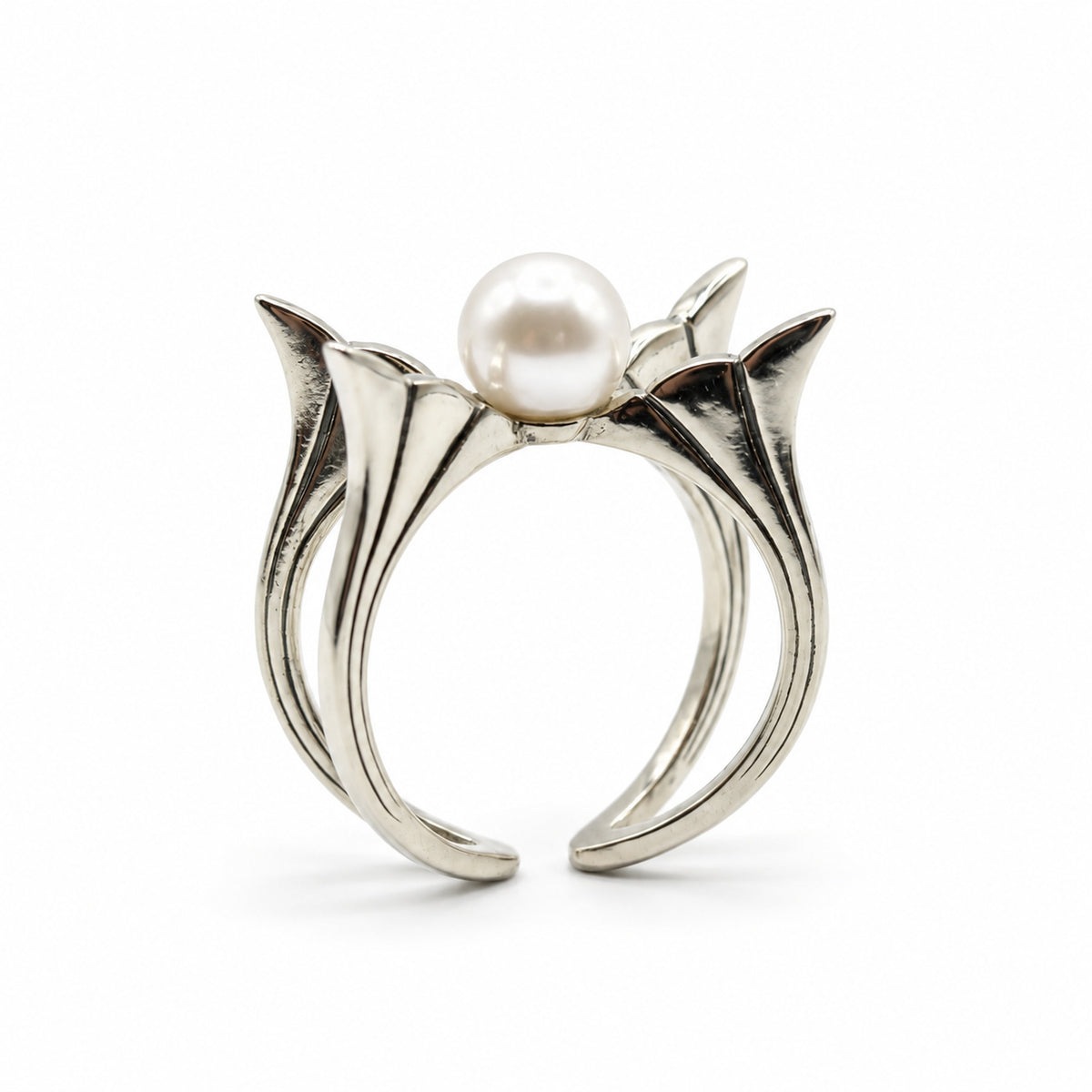 Sterling Silver Ring Pearl Tulip