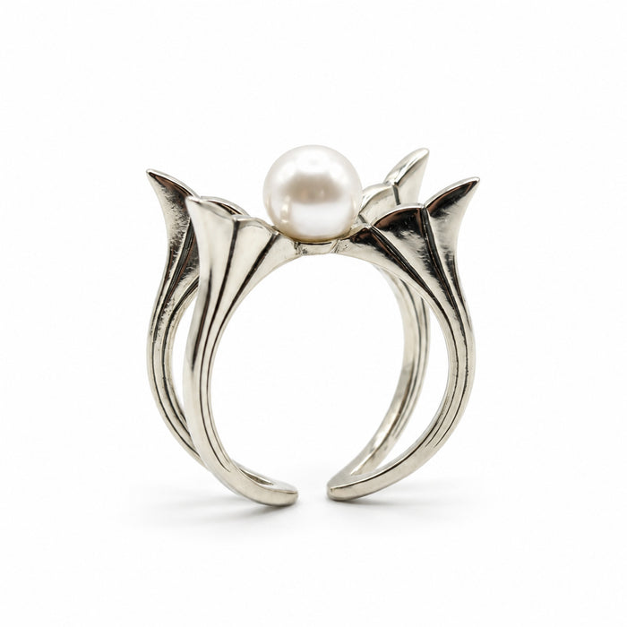 Sterling Silver Ring Pearl Tulip