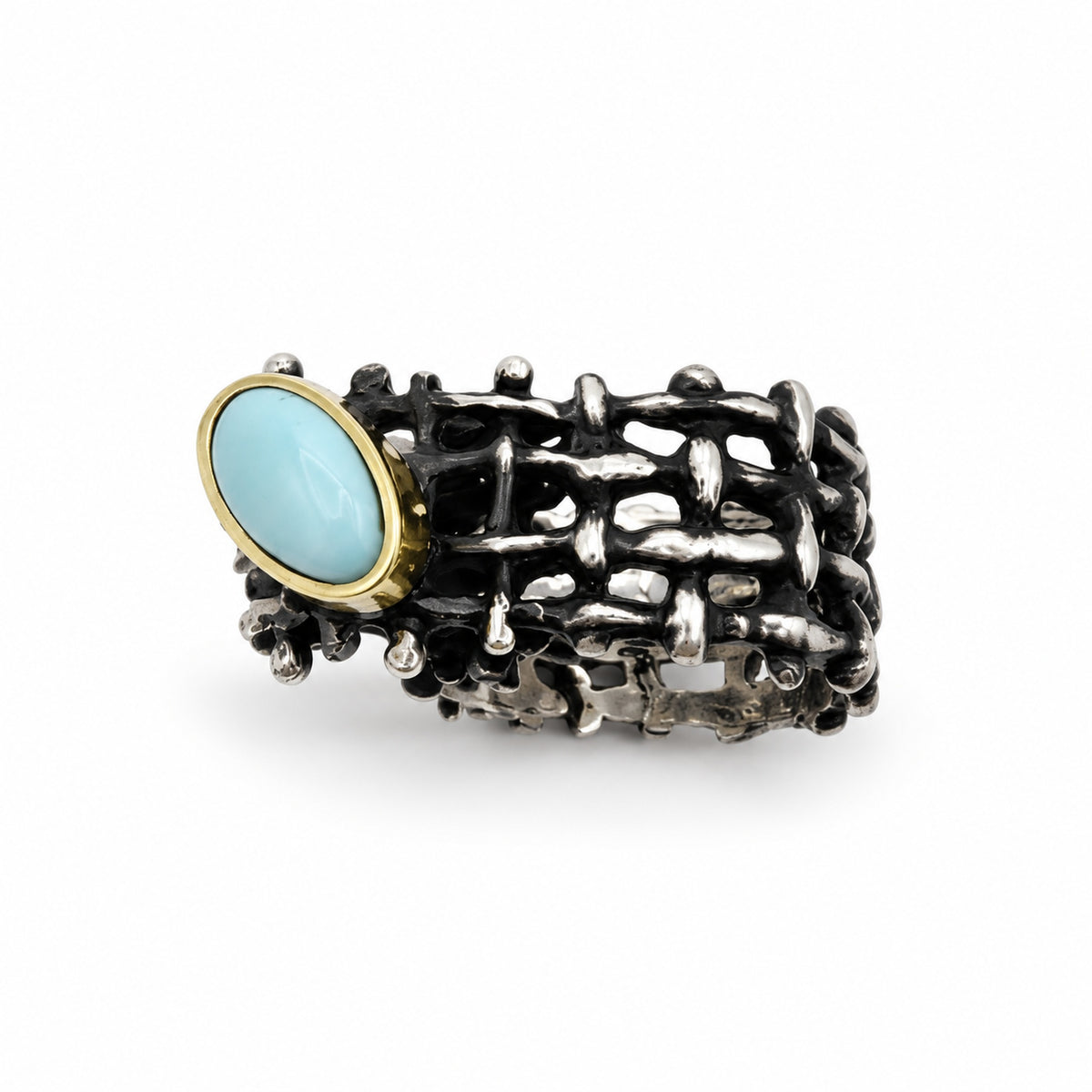 Sterling Silver Ring Turquoise Woven