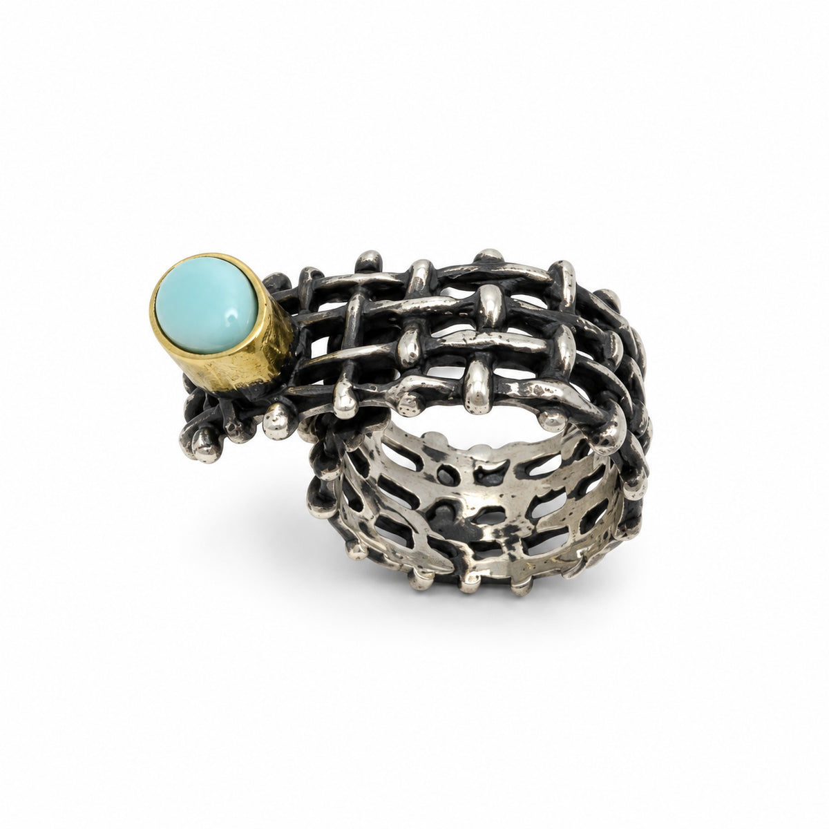 Sterling Silver Ring Turquoise Woven