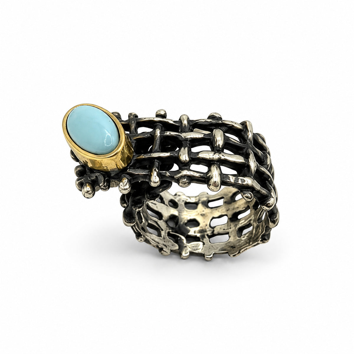 Sterling Silver Ring Turquoise Woven