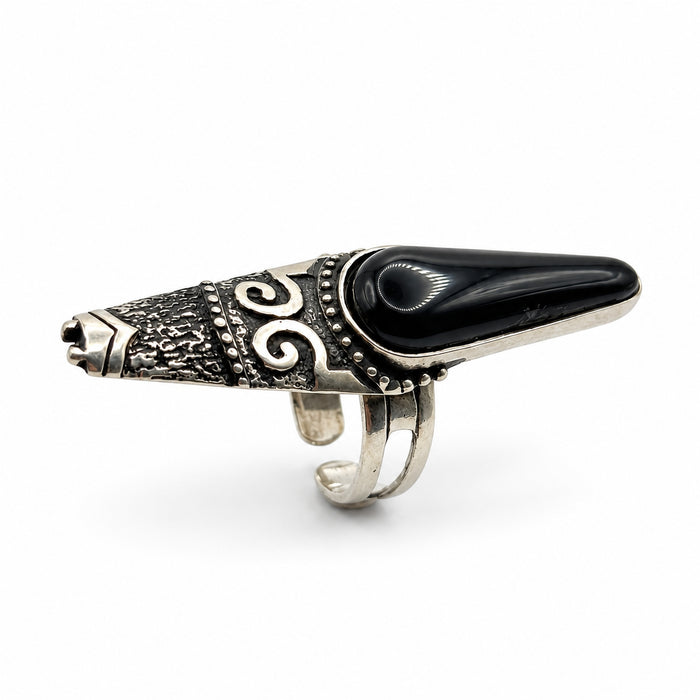Sterling Silver Ring Black Horn