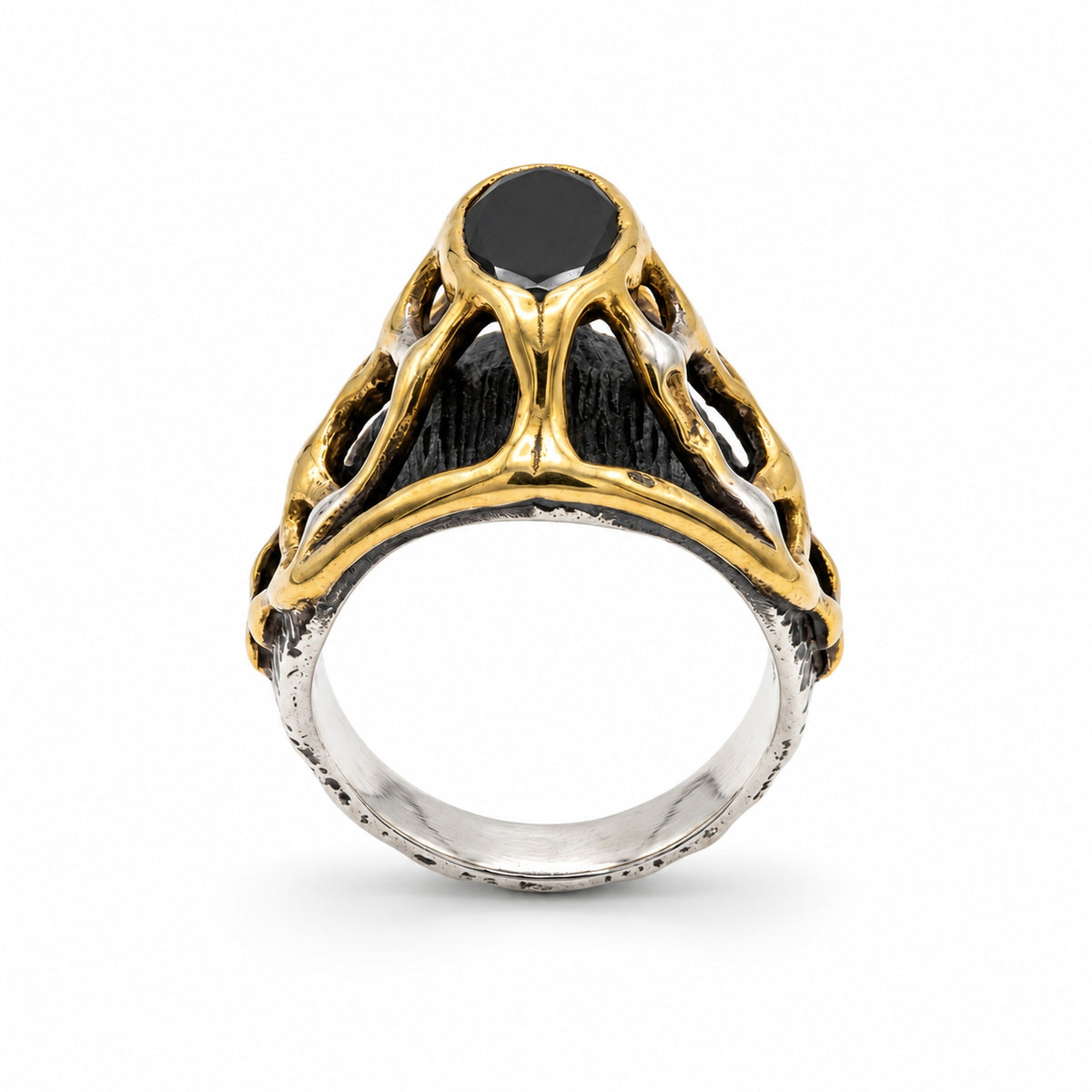 Sterling Silver Ring Gold and Black Marquise