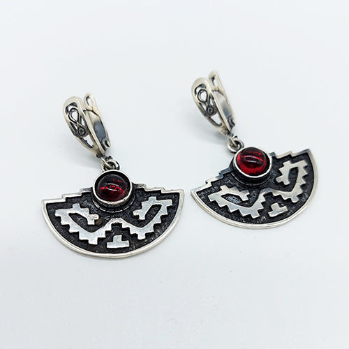 Sterling Silver Red stone earrings