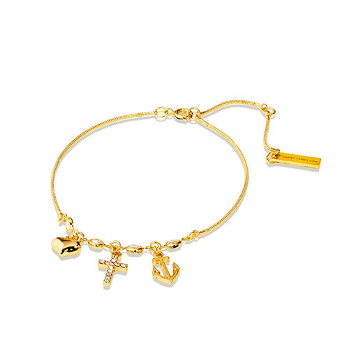 Trinity- Heart, Cross, Anchor Bracelet/ Anklet with Crystals