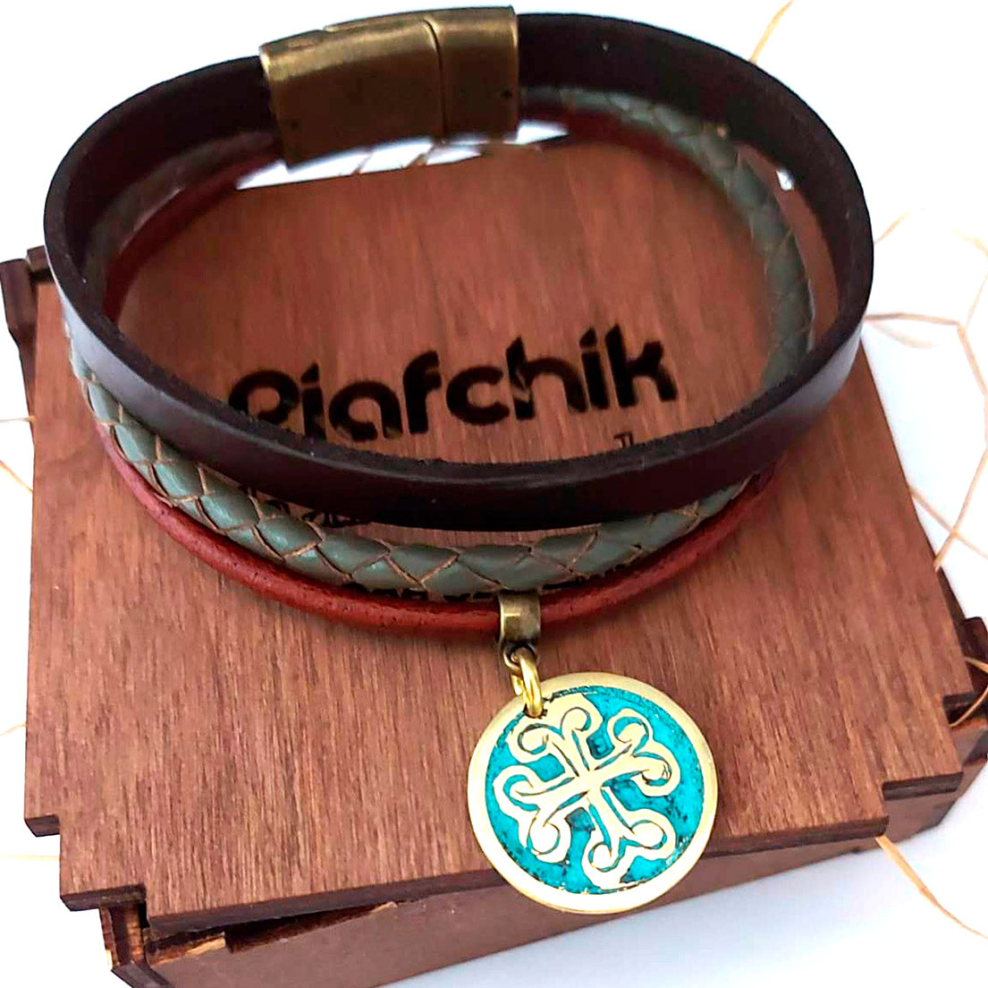 Leather bracelet PIAFCHIK with charm